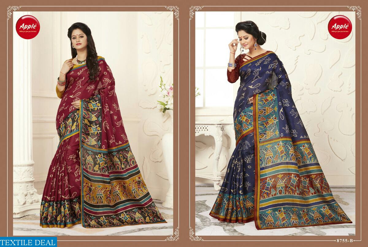 apple madhubani vol-5 wholesale cotton silk saree